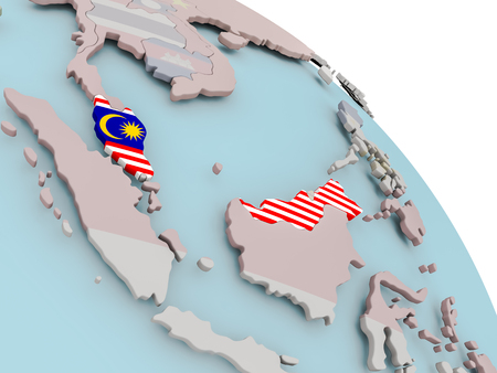 Illustration of Malaysia on political globe with embedded flags. 3D illustration.の写真素材