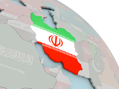 Illustration of Iran on political globe with embedded flags. 3D illustration.の写真素材
