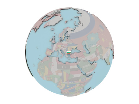 Bulgaria on political globe with embedded flags. 3D illustration isolated on white background.の写真素材