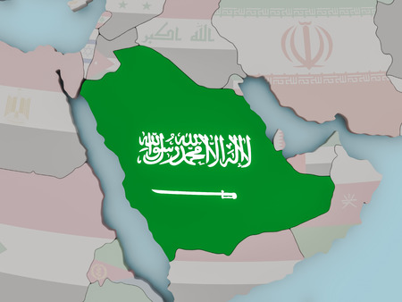 Saudi Arabia with national flag on political globe. 3D illustration.の写真素材