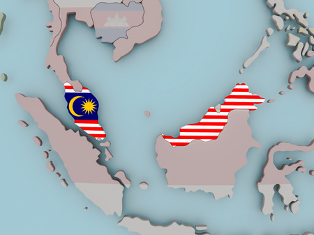 Malaysia with national flag on political globe. 3D illustration.の写真素材