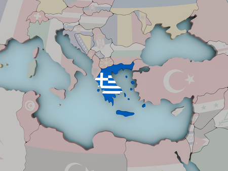 Greece with national flag on political globe. 3D illustration.の写真素材