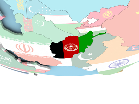 Afghanistan on globe with flag. 3D illustration.の写真素材