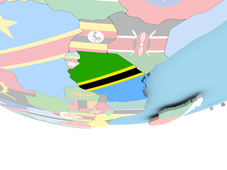 Tanzania on globe with flag. 3D illustration.の写真素材