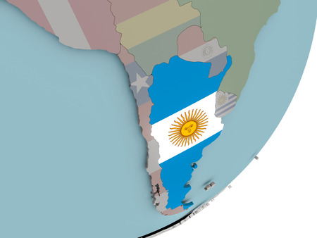 3D render of Argentina on political globe with embedded flag. 3D illustration.の写真素材