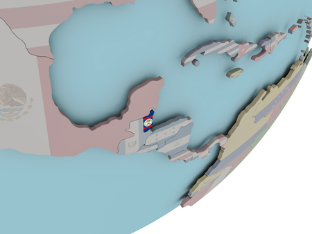 3D render of Belize on political globe with embedded flag. 3D illustration.の写真素材