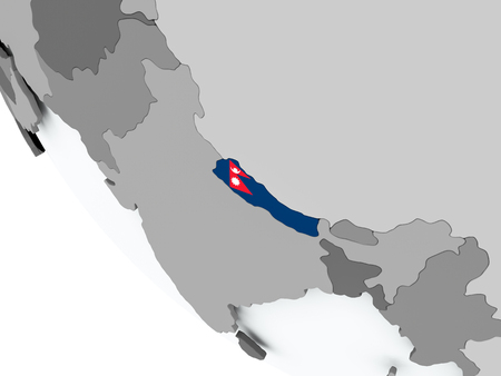 Nepal on political globe with embedded flags. 3D illustration.の写真素材