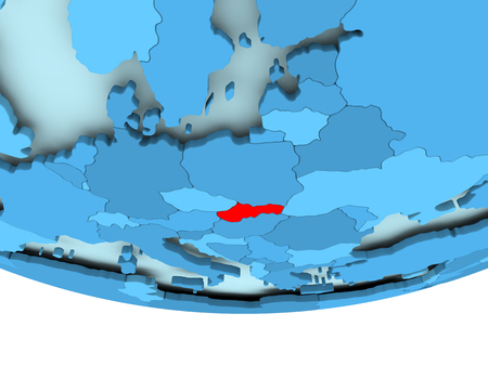 Illustration of Slovakia highlighted in red on blue globe. 3D illustration.の写真素材