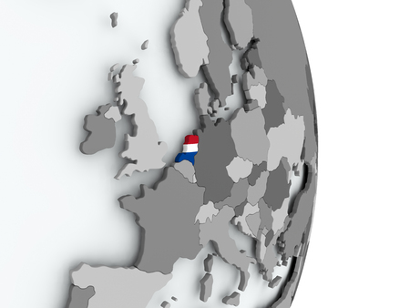 Netherlands on political globe with embedded flag. 3D illustration.の写真素材