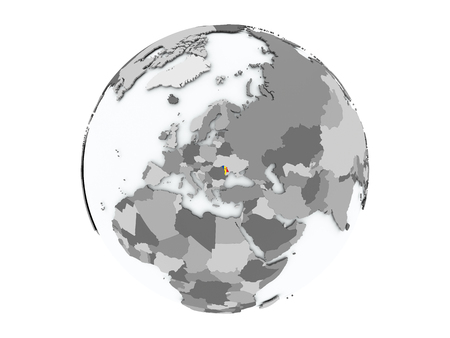 Moldova on political globe with embedded flags. 3D illustration isolated on white background.の写真素材