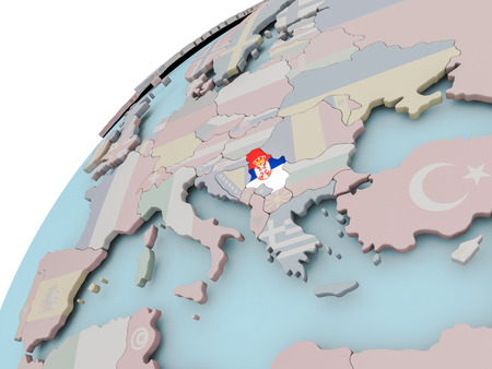 Serbia on political globe with embedded flags. 3D illustration.の写真素材