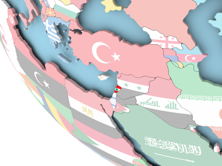 Lebanon on bright political globe with embedded flag. 3D illustration.の写真素材
