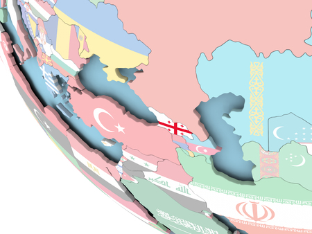 Georgia on bright political globe with embedded flag. 3D illustration.の写真素材