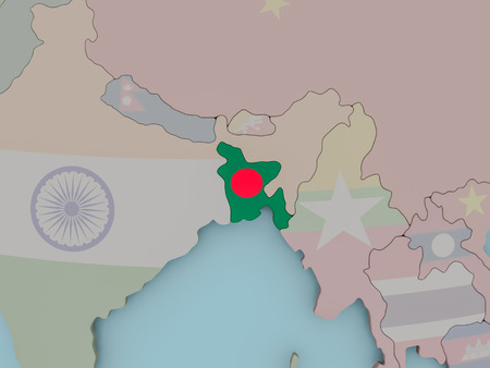 Bangladesh with national flag on political globe. 3D illustration.の写真素材