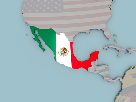 Mexico with national flag on political globe. 3D illustration.の写真素材