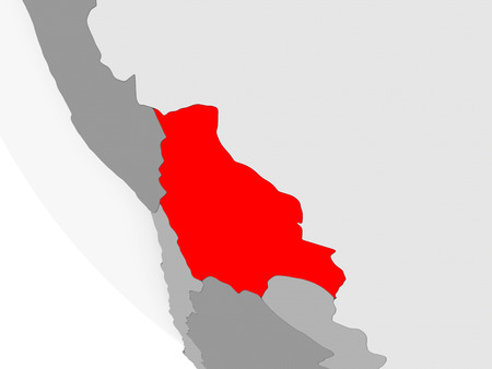 Bolivia in red on simple grey political globe with visible country borders. 3D illustration.の写真素材