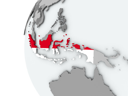 Illustration of Indonesia on political globe with embedded flag. 3D illustration.の写真素材