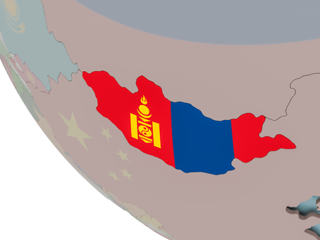Map of Mongolia on political globe with embedded flags. 3D illustration.の写真素材