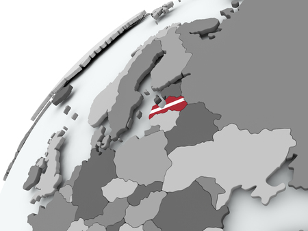 Latvia with embedded flag on globe. 3D illustration.の写真素材