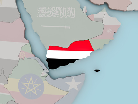 Yemen with national flag on political globe. 3D illustration.の写真素材