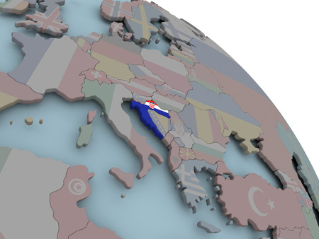 Illustration of Croatia on political globe with embedded flags. 3D illustration.の写真素材