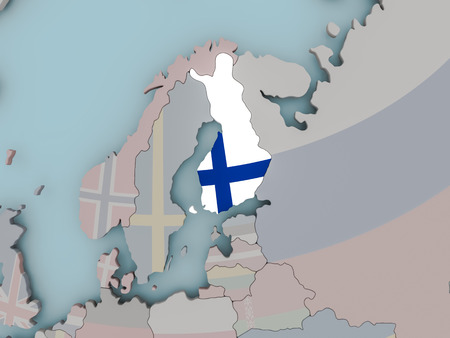 Finland with national flag on political globe. 3D illustration.の写真素材