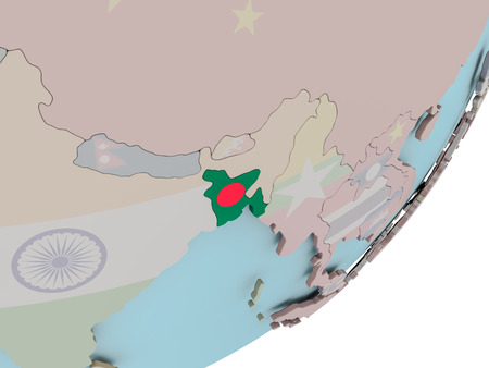 3D render of Bangladesh on political globe with embedded flag. 3D illustration.の写真素材