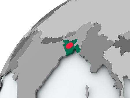 Bangladesh with embedded flag on globe. 3D illustration.の写真素材