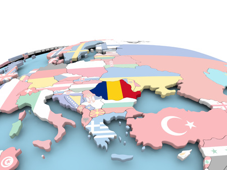 Romania on political globe with embedded flags. 3D illustration.の写真素材