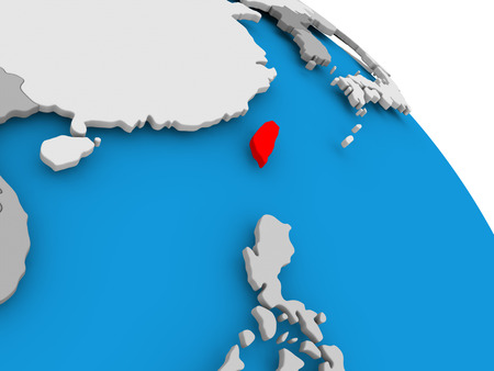 Illustration of Taiwan highlighted in red on globe. 3D illustration.の写真素材