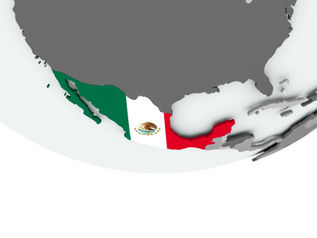 3D render of Mexico with flag on grey globe. 3D illustration.の写真素材