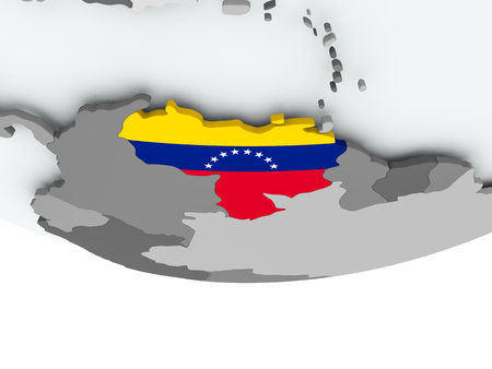 3D render of Venezuela with flag on grey globe. 3D illustration.の写真素材