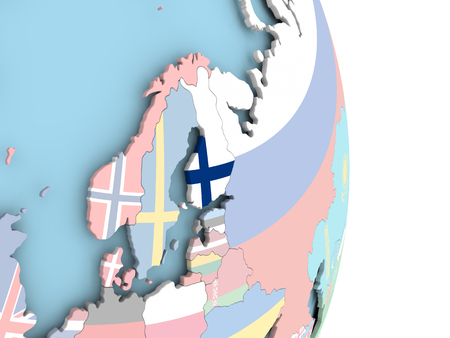 Finland with embedded flag on globe. 3D illustration.の写真素材