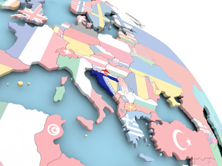 3D render of Croatia with flag on bright globe. 3D illustration.の写真素材