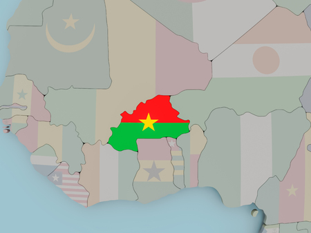 Burkina Faso with national flag on political globe. 3D illustration.の写真素材
