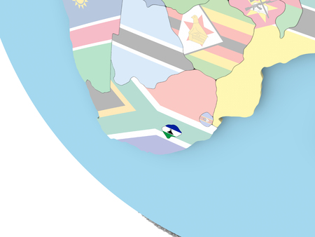 Lesotho on bright political globe with embedded flag. 3D illustration.の写真素材
