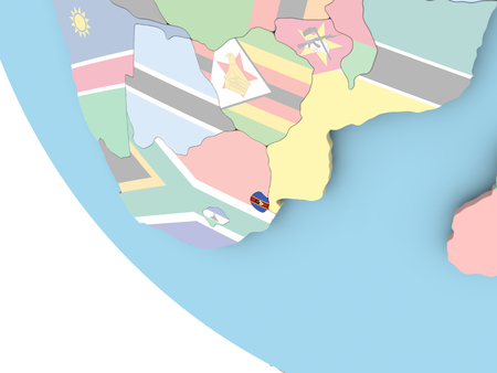 Swaziland on bright political globe with embedded flag. 3D illustration.の写真素材