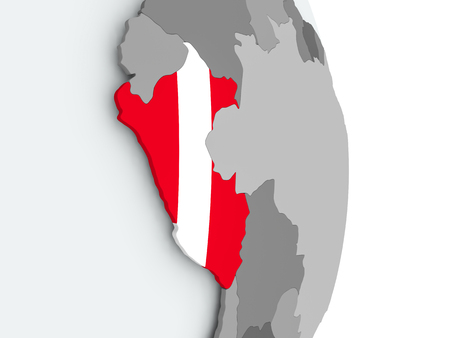 Peru on political globe with embedded flag. 3D illustration.の写真素材