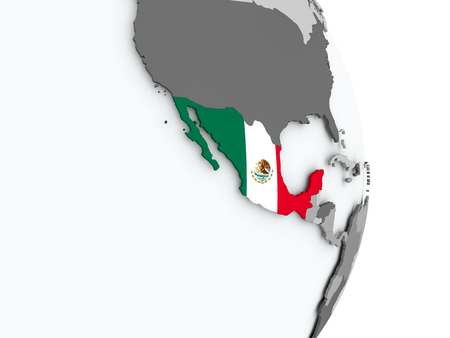 Mexico on political globe with embedded flag. 3D illustration.の写真素材