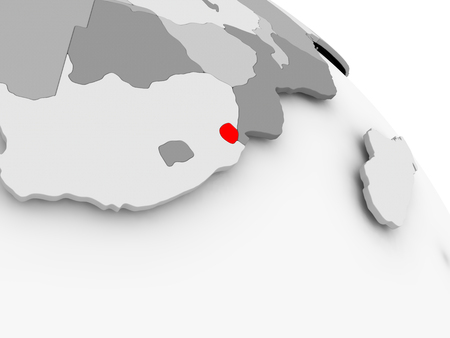 3D render of Swaziland in red on grey political globe. 3D illustration.の写真素材