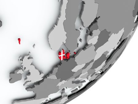 Denmark on political globe with flag. 3D illustration.の写真素材