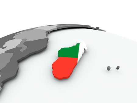 Madagascar on grey political globe with embedded flag. 3D illustration.の写真素材