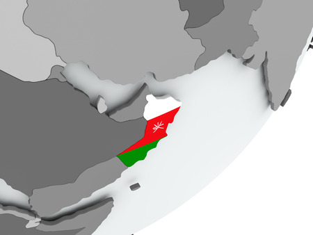 Oman on political globe with flag. 3D illustration.の写真素材
