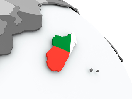 Madagascar on globe with flag. 3D illustration.の写真素材