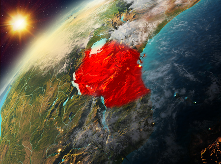 Illustration of Tanzania as seen from Earthâs orbit during sunset. 3D illustration.の写真素材