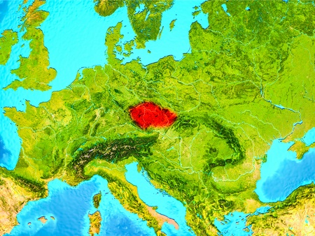 Czech republic highlighted in red on planet Earth. 3D illustration.の写真素材