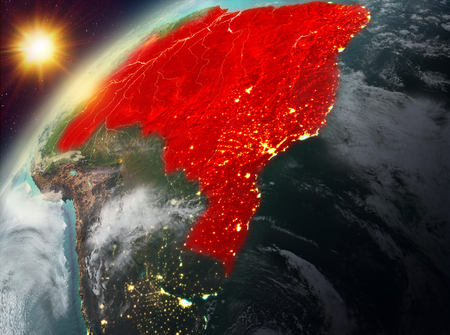 Illustration of Brazil as seen from Earthâs orbit during sunset. 3D illustration.の写真素材