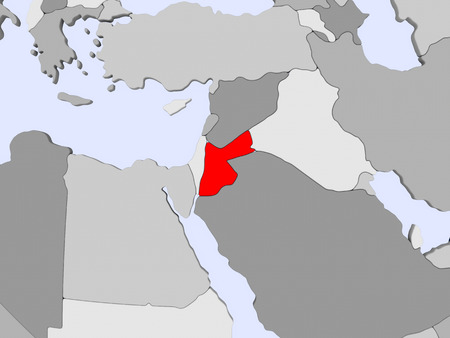 Jordan in red on political map with transparent oceans. 3D illustration.の写真素材