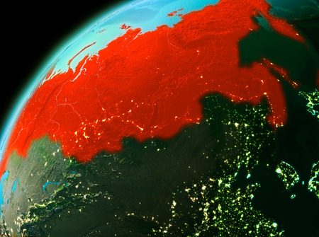 Evening over Russia as seen from space on planet Earth. 3D illustration.の写真素材