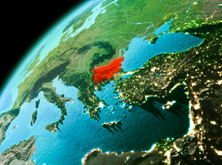 Evening over Bulgaria as seen from space on planet Earth. 3D illustration.の写真素材